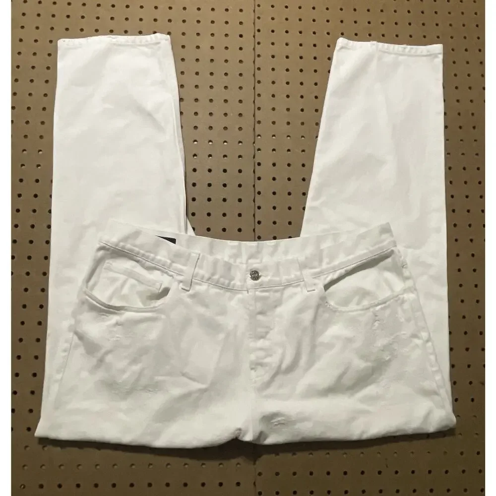 Gucci Jeans Mens 36x29 White Denim Button Fly Straight Distressed Modern Italy